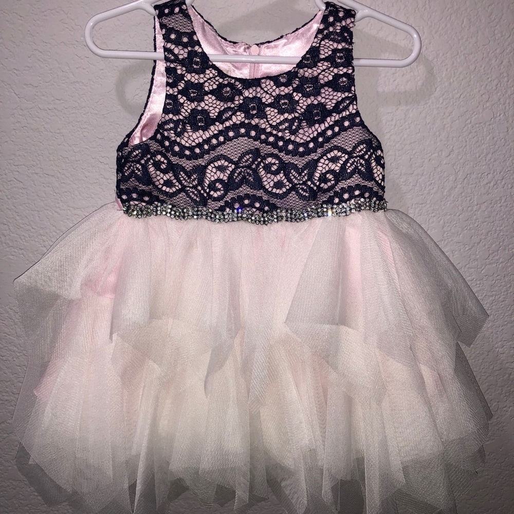 Blush Pink and Navy Blue Girls Dress
